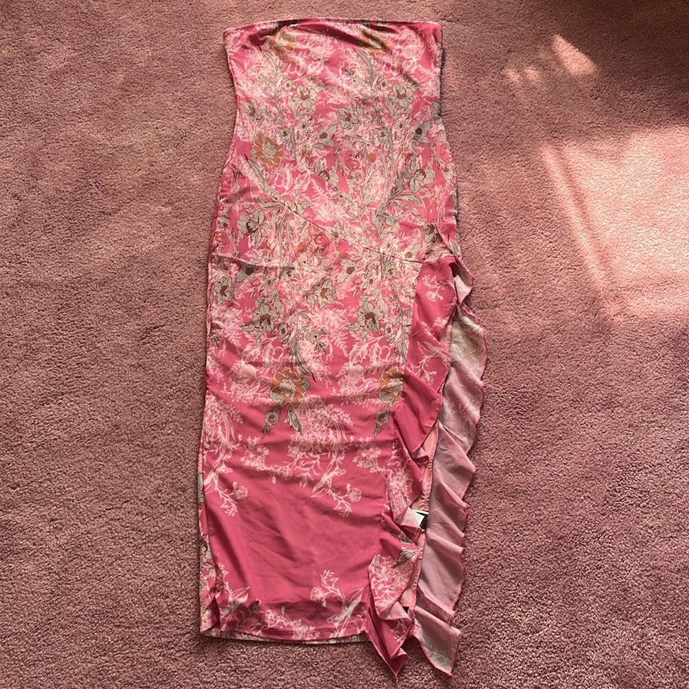 SHEIN Pink Floral Strapless Dress Size L